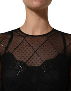 Black Mesh Lace Long Sleeved Maxi Gown Dress