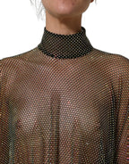 Black Rhinestone Mesh Turtleneck Maxi Dress