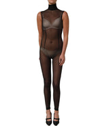 Black Sheer Mesh Jumpsuit Turtleneck Dress