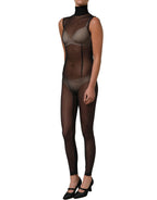 Black Sheer Mesh Jumpsuit Turtleneck Dress