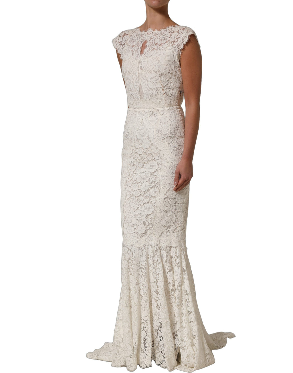 White Lace Viscose Sheath Long Gown Dress