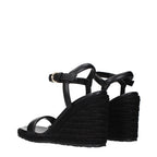 Black Leather Wedge Sandals