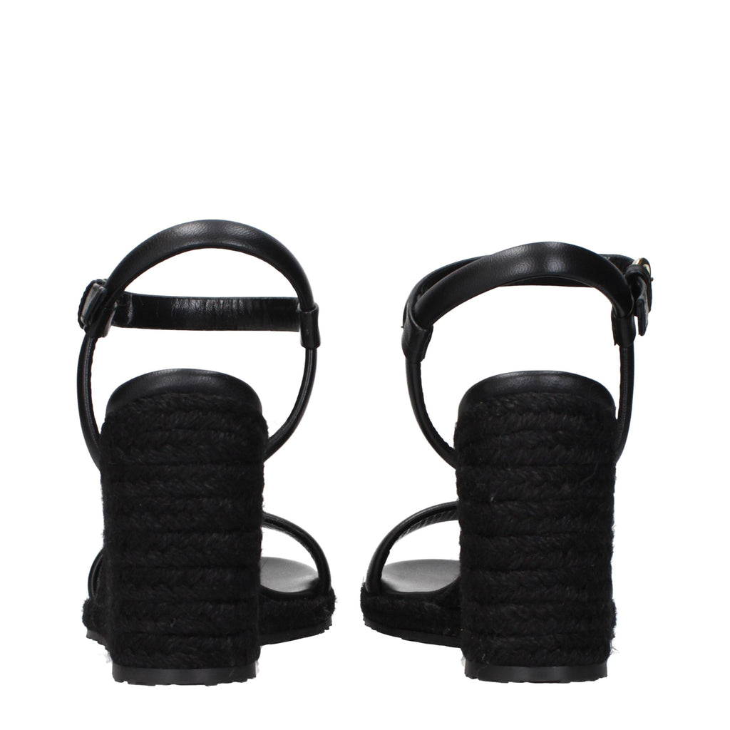 Black Leather Wedge Sandals
