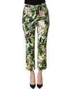 White Floral Print Cropped Straight Pants