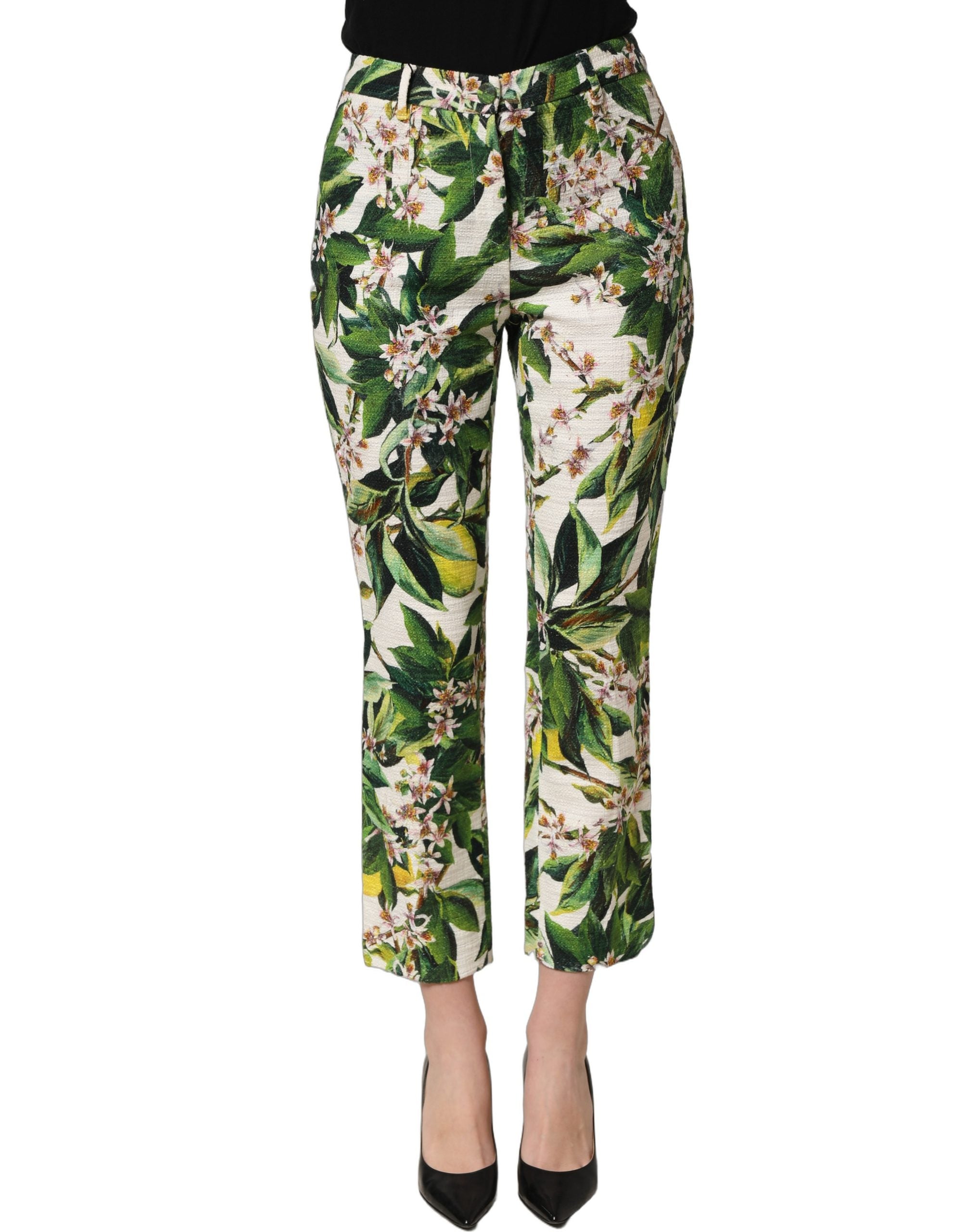 White Floral Print Cropped Straight Pants