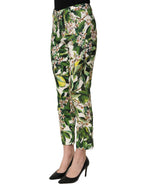 White Floral Print Cropped Straight Pants