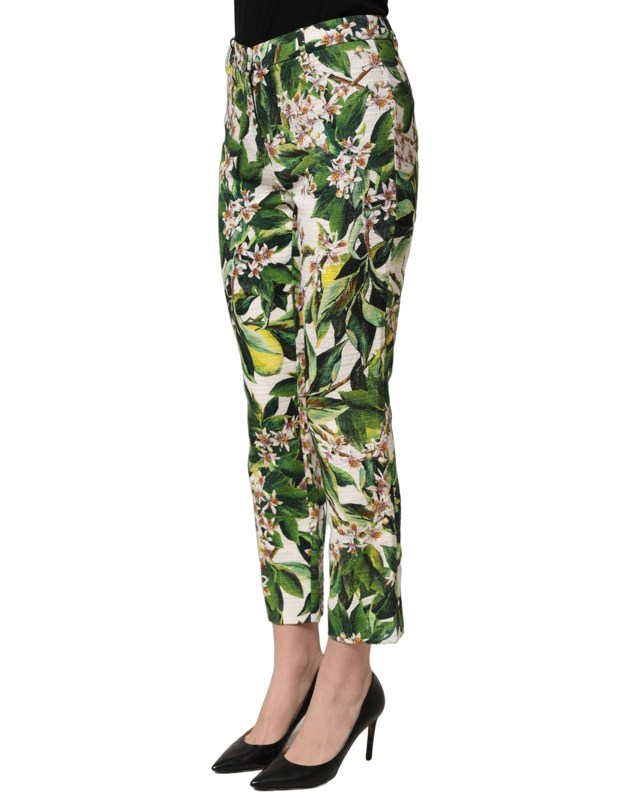 White Floral Print Cropped Straight Pants