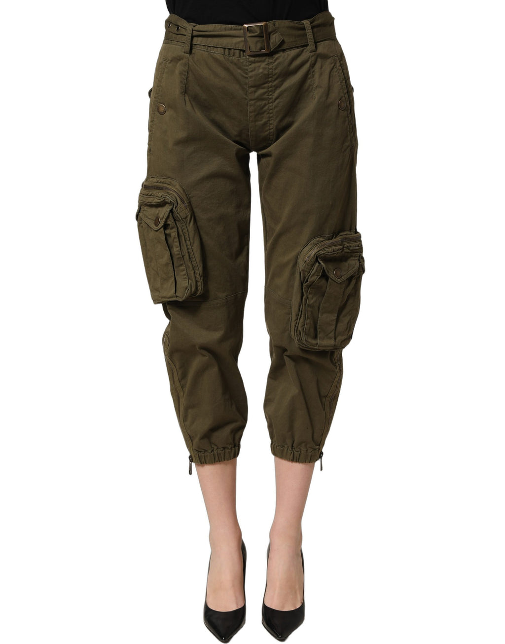 Olive Green High Waist Cargo Trouser Pants