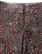 Burgundy Grey Floral Jacquard Straight Pants