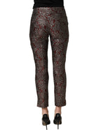 Burgundy Grey Floral Jacquard Straight Pants