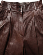 Brown Leather High Waist Tapered Leg Pants
