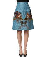 Blue Jacquard Embroidered A-line Skirt