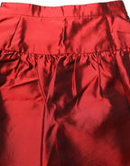 Red Silk Satin Bubble High Waist Mini Skirt