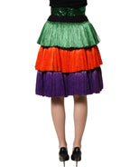 Multicolor Fringed High Waist Knee Length Skirt