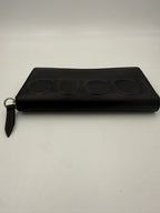 GUCCI Zip Black Front Logo Embossed Wallet