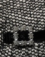 Black White Tweed High Waist Pleated Skirt