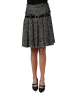 Black White Tweed High Waist Pleated Skirt