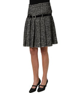 Black White Tweed High Waist Pleated Skirt