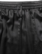 Black Lace Trimmed Satin Side Slit Skirt