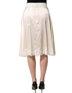 Off White Lace Trimmed Satin High Waist Skirt