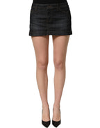 Black Cotton Spandex Low Waist Denim Mini Skirt