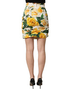 White Rose Print HighWaist Sheath Mini Skirt