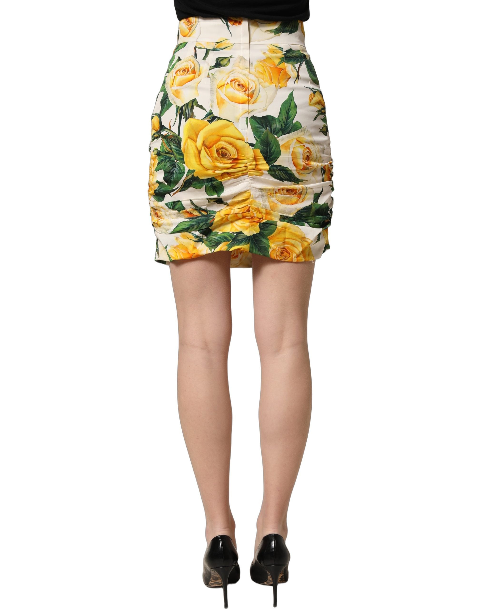 White Rose Print HighWaist Sheath Mini Skirt