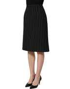 Black Pinstriped HighWaist Pencil Cut Skirt