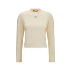 Beige Cotton Long Sleeve T-Shirt