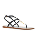 Black Leather Flat Sandals
