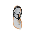 Black Leather Flat Sandals