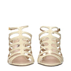 Beige Leather Stiletto Heel Sandals