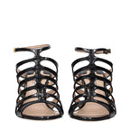 Black Leather Stiletto Heel Sandals