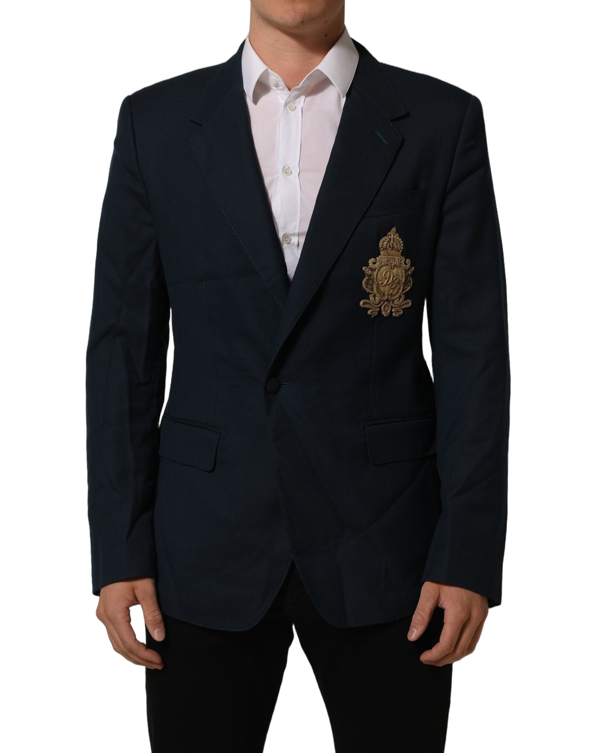Blue Wool Logo Single Breasted Coat Jacket