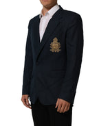 Blue Wool Logo Single Breasted Coat Jacket