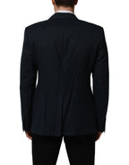 Blue Wool Logo Single Breasted Coat Jacket