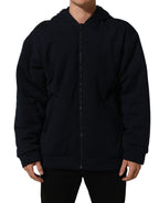 Black Cotton Full Zip Hooded Bomber Jacket