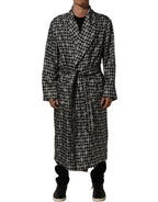 Black White Silk Men Wrap Robe Coat Jacket