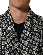 Black White Silk Men Wrap Robe Coat Jacket