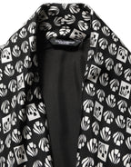 Black White Silk Men Wrap Robe Coat Jacket