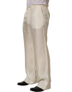 Off White Silk Straight Wide Leg Trouser Pants