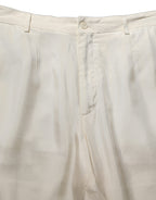 Off White Silk Straight Wide Leg Trouser Pants