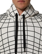 White Black WarpGrid Pattern Hoodie Sweater