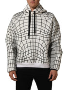 White Black WarpGrid Pattern Hoodie Sweater