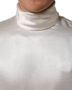 White Silk Long Sleeves Turtleneck Sweater