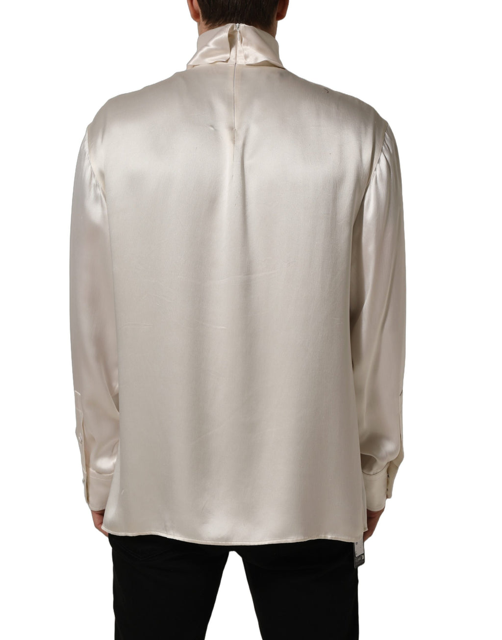 White Silk Long Sleeves Turtleneck Sweater