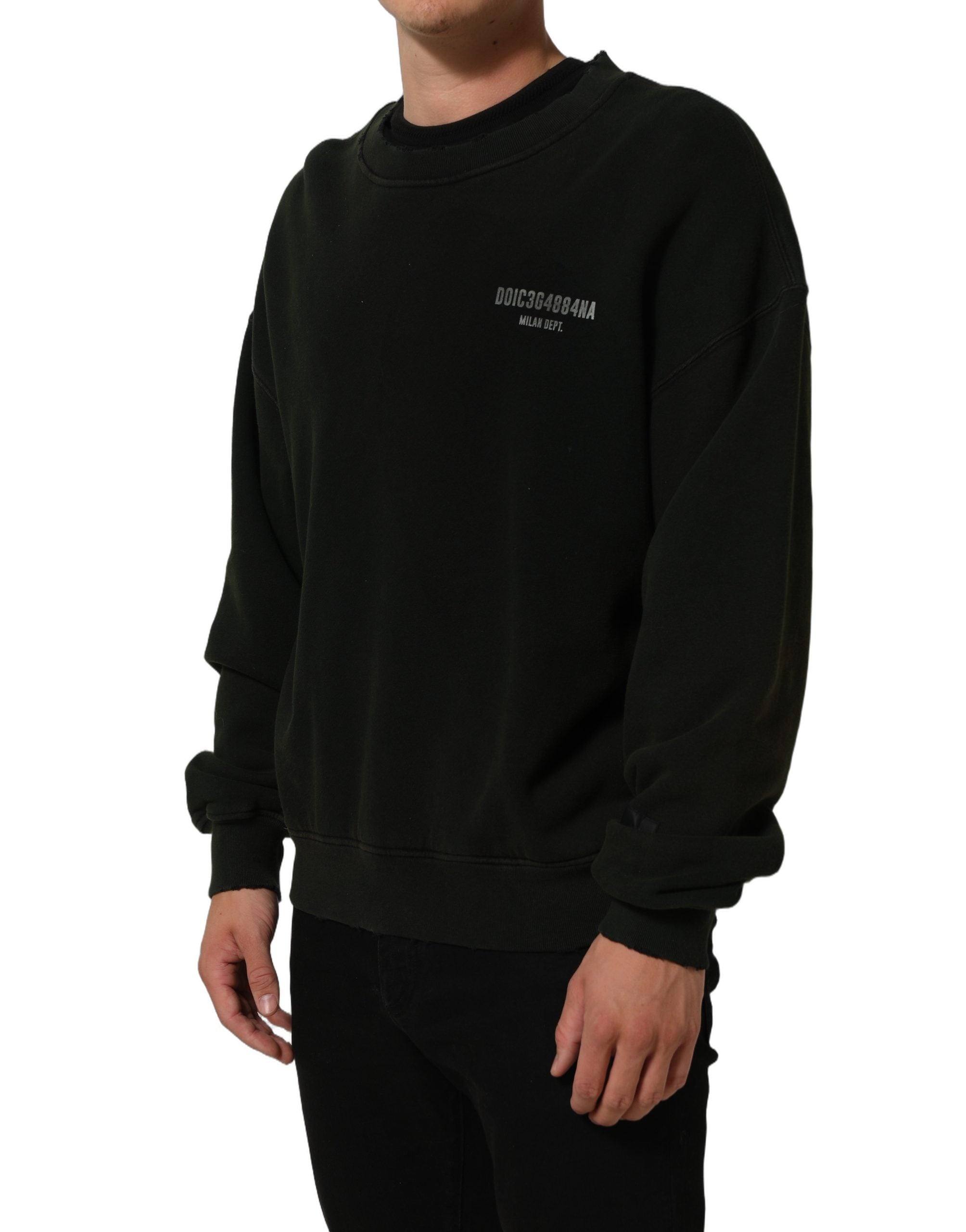 Black Cotton Crew Neck Men Sweatshirt Sweater