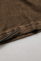 Brown Cotton Buttoned Henley Pullover Sweater