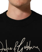 Black DG Embroidered Crew Neck Pullover Men Sweater