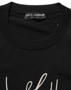 Black DG Embroidered Crew Neck Pullover Men Sweater